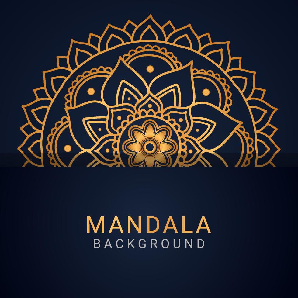 mandala de luxo dourada com um design elegante de fundo preto vetor