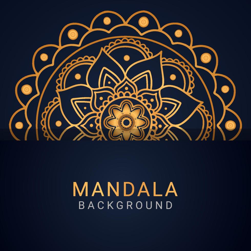 mandala de luxo dourada com um design elegante de fundo preto vetor