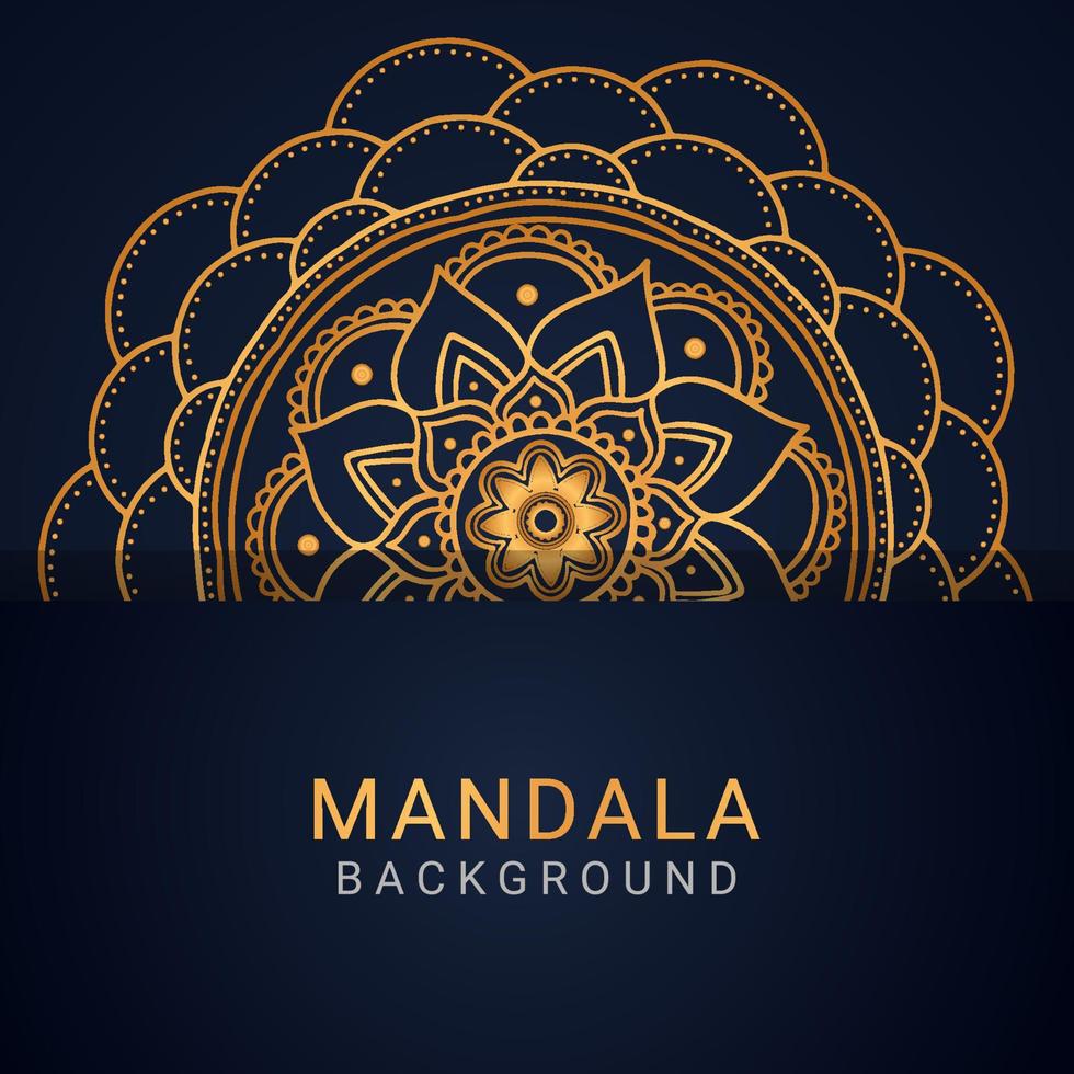 mandala de luxo dourada com um design elegante de fundo preto vetor