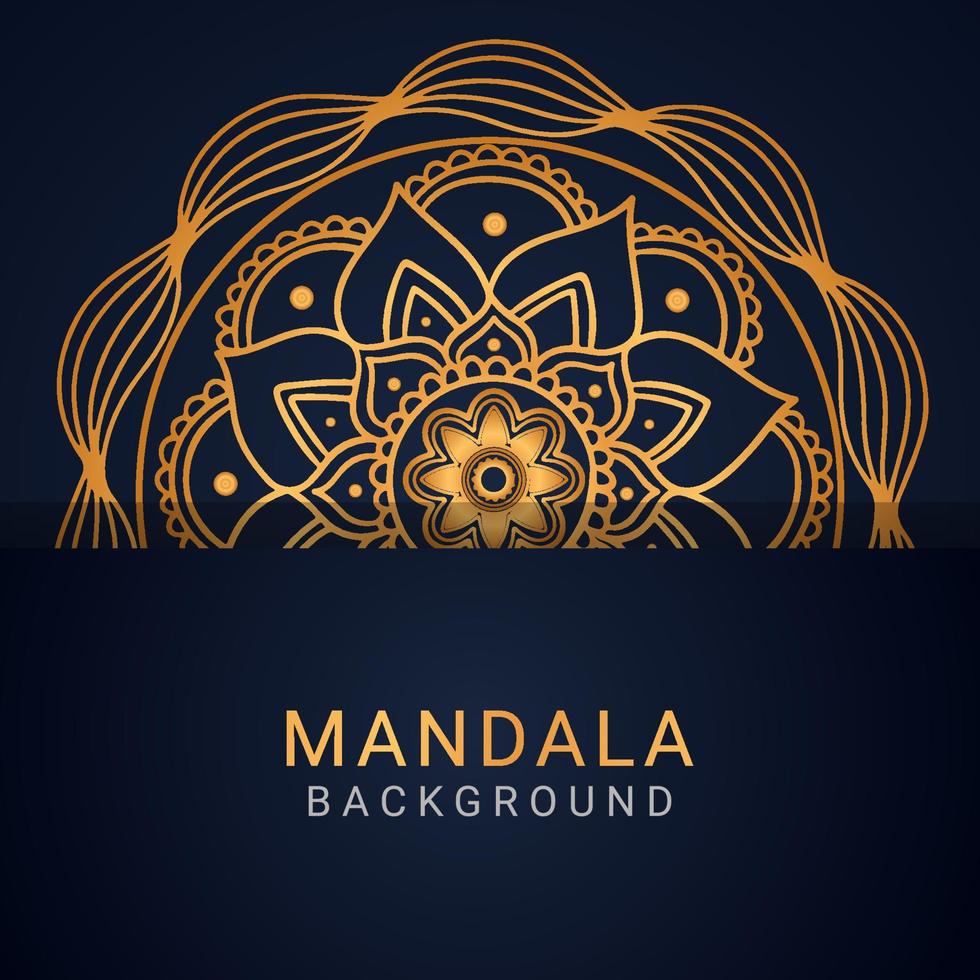 mandala de luxo dourada com um design elegante de fundo preto vetor