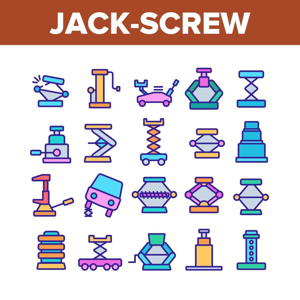 vetor de conjunto de ícones de coleção de equipamentos jack-screw