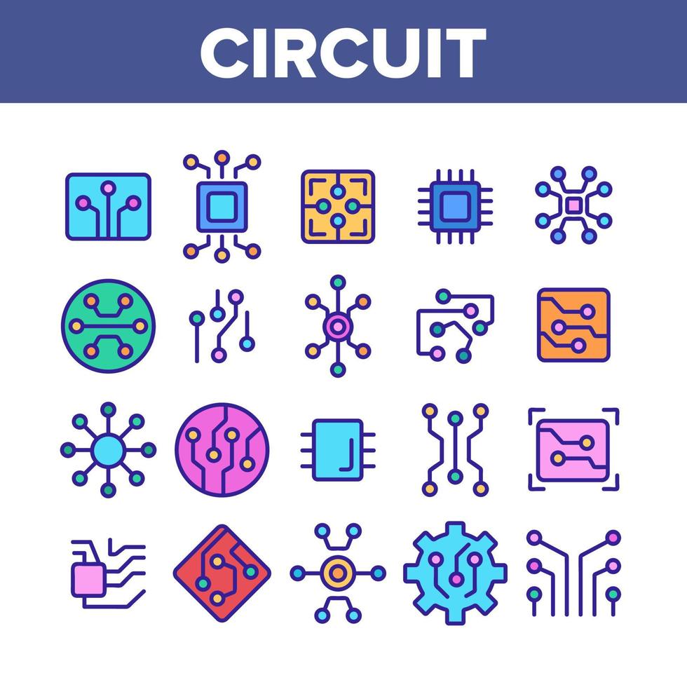 vetor de conjunto de ícones de coleção de chip de computador de circuito
