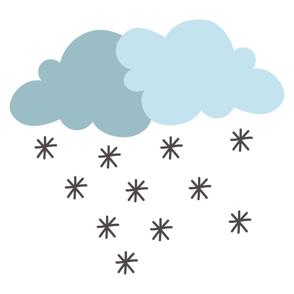 nuvens com tempestade de flocos de neve ícone de estilo doodle vetor