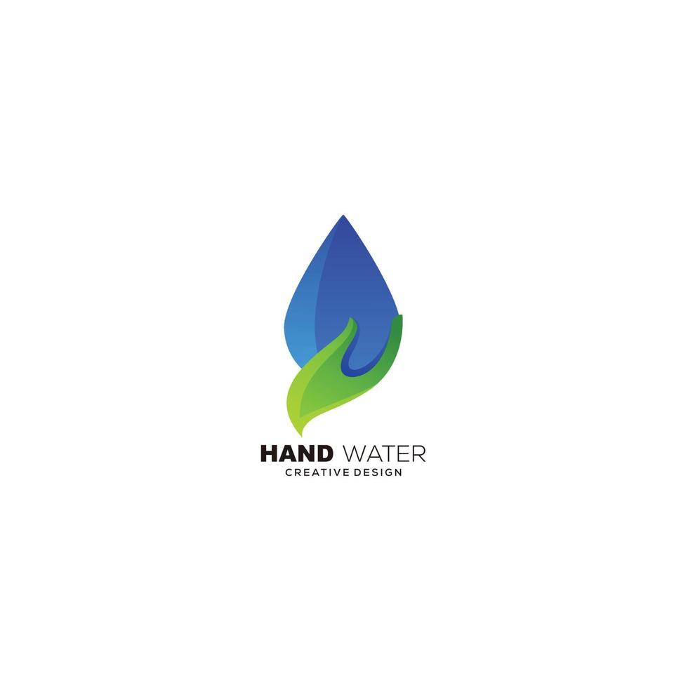 gota de água com ilustração de design de logotipo de folha de mão vetor