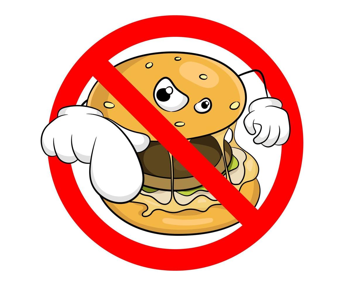 rótulo de perigo de fast-food. nenhum símbolo de comida permitida. ilustração vetorial. vetor