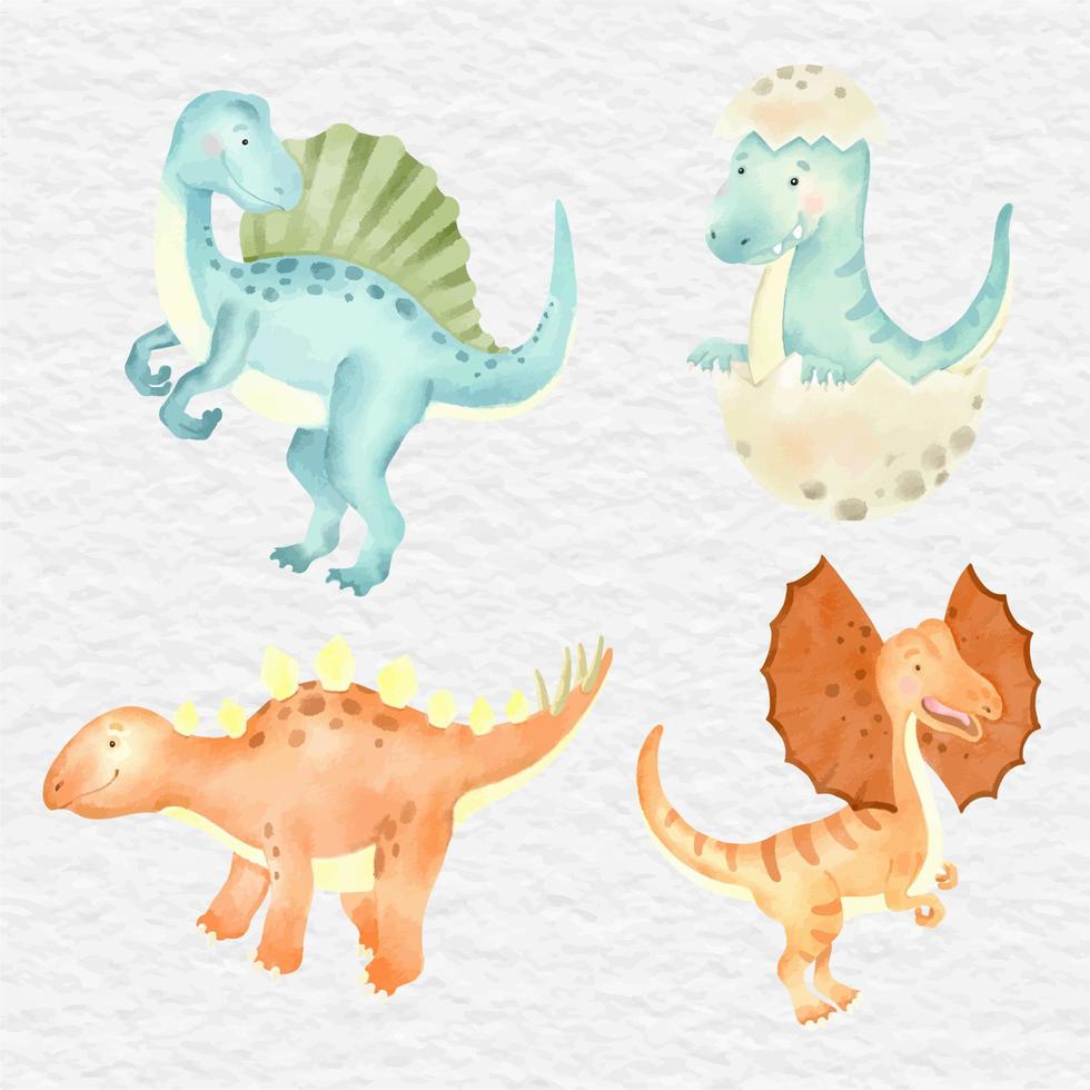 clipart de elemento de coleção de dinossauro fofo aquarela vetor