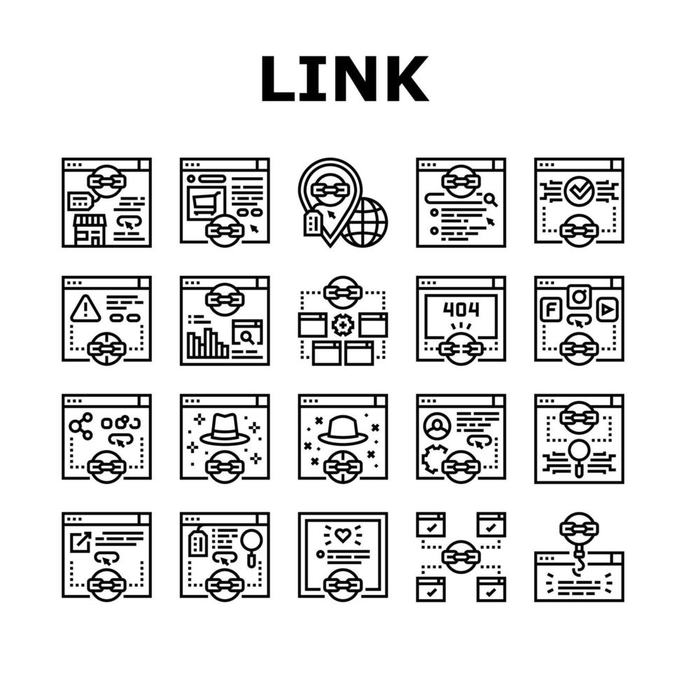 vetor de conjunto de ícones de construção e otimização de links