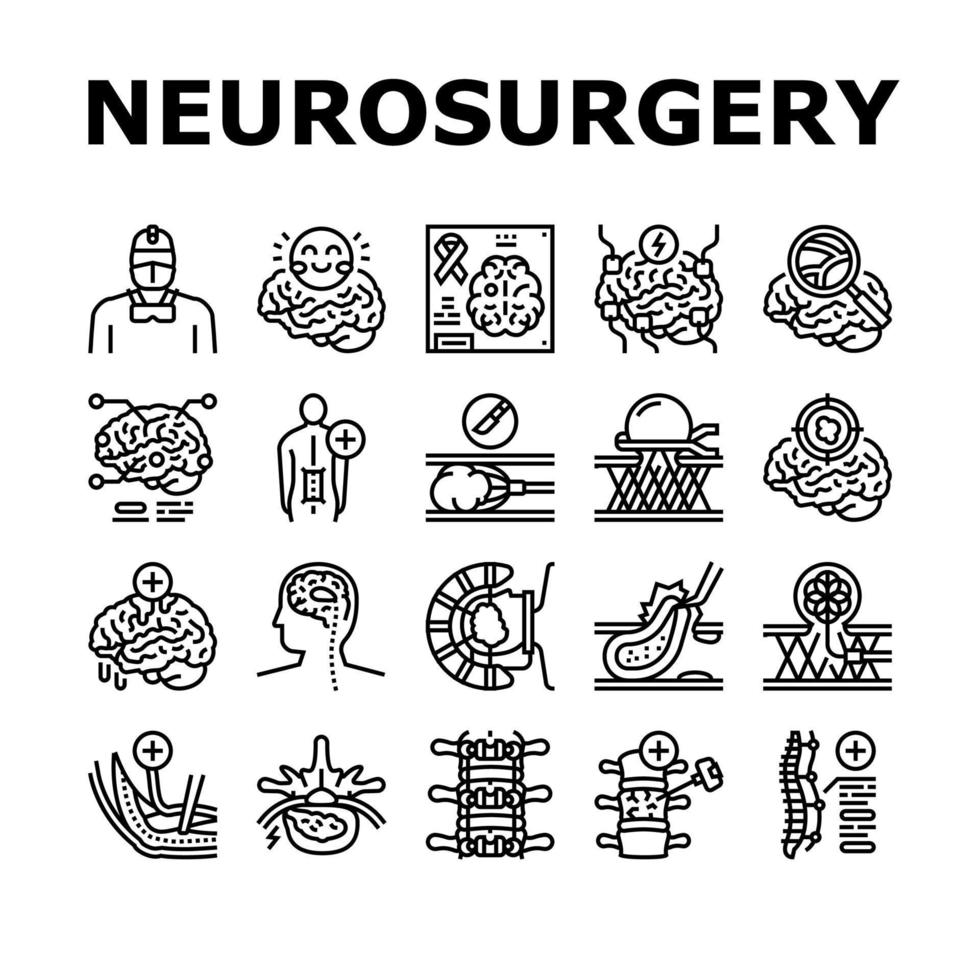 vetor de conjunto de ícones de tratamento médico de neurocirurgia