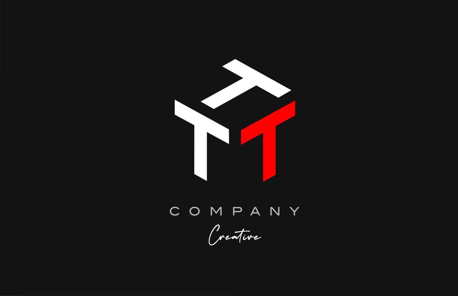 t design de ícone de logotipo de letra de alfabeto de cubo de três letras vermelho branco. modelo criativo para empresa e negócios vetor