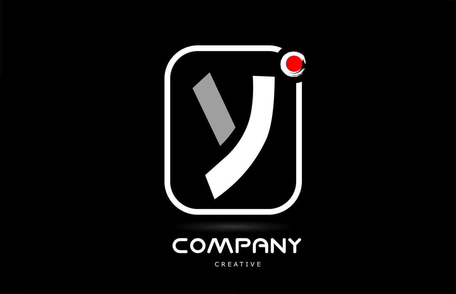 y design de ícone de logotipo de letra de alfabeto branco preto com letras de estilo japonês e ponto vermelho vetor