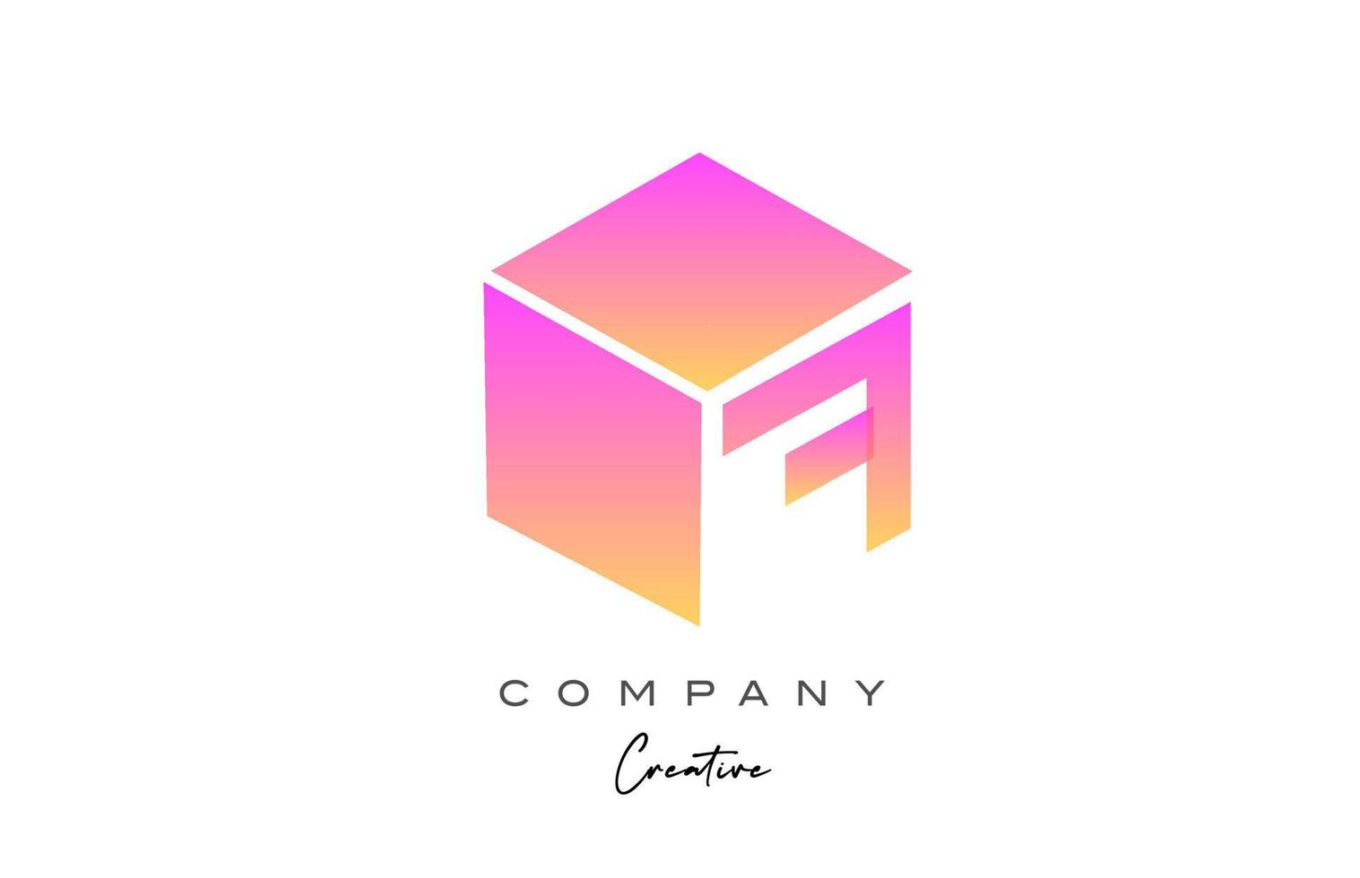 design de ícone do logotipo da letra do alfabeto da letra f amarelo rosa. modelo de design de cubo criativo para empresa e negócios vetor