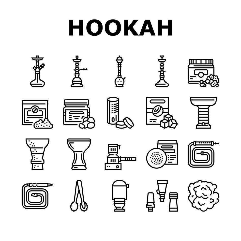 conjunto de ícones de coleção de fumo de narguilé vetor