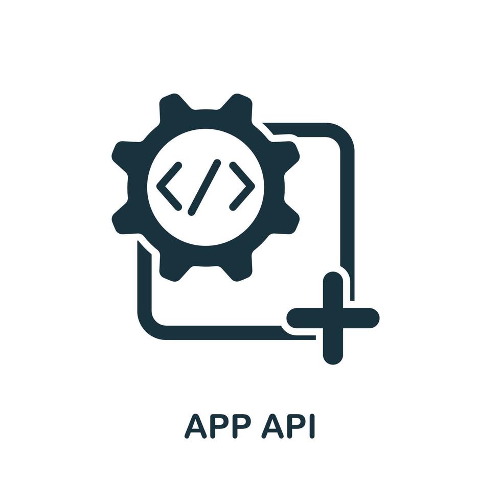 ícone de API de aplicativo da coleção de desenvolvimento de aplicativos móveis. ícone api de aplicativo de linha simples para modelos, web design e infográficos vetor