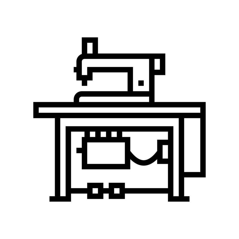 ilustração vetorial de ícone de linha de local de trabalho têxtil de máquina de costura vetor