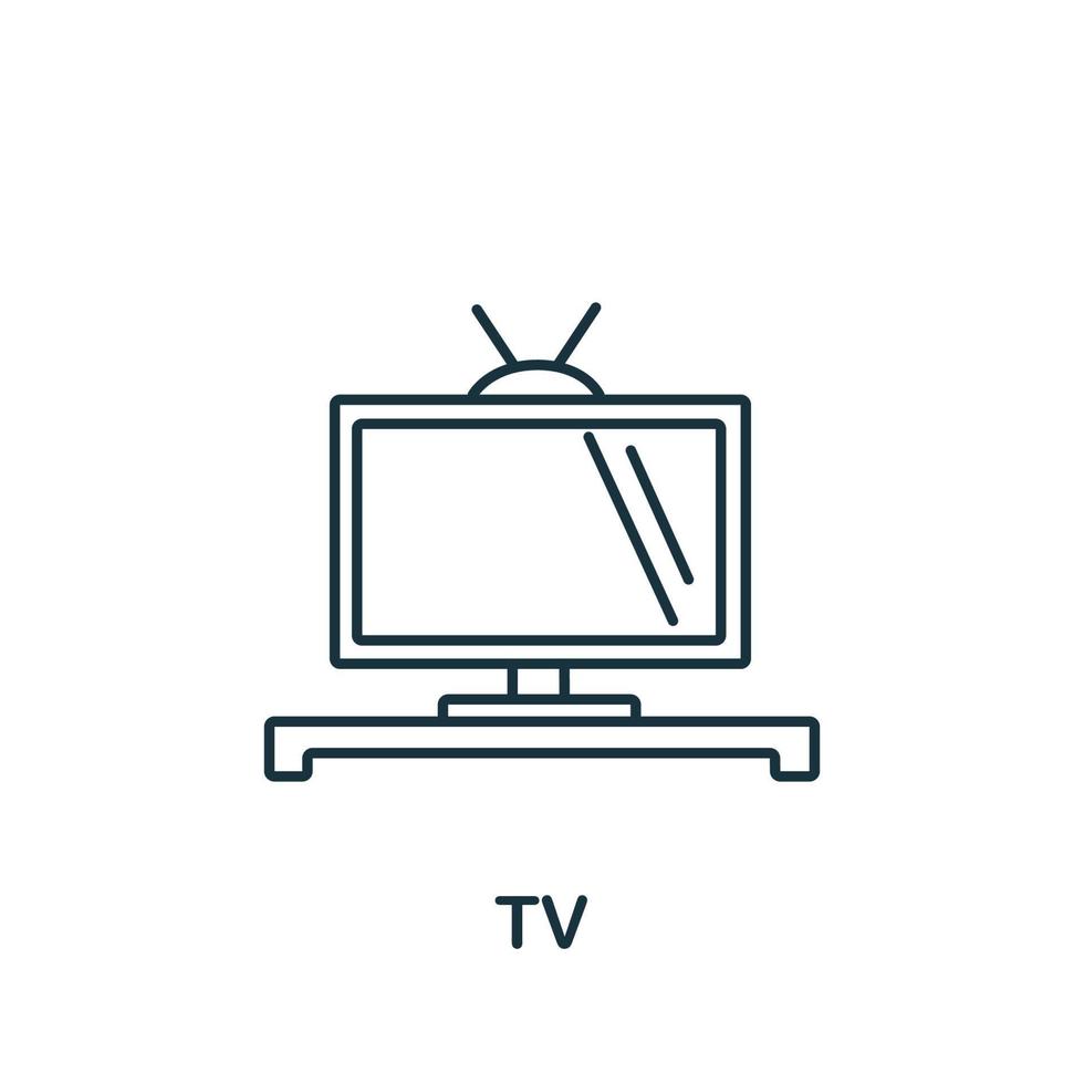 ícone da tv da coleção interior. símbolo de tv de elemento de linha simples para modelos, web design e infográficos vetor