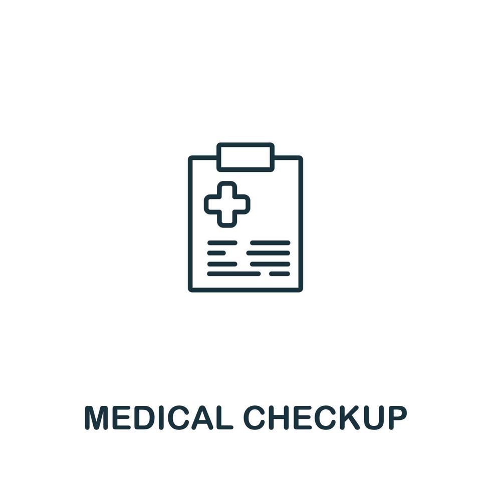 ícone de check-up médico da coleção de cuidados com idosos. símbolo de check-up médico de elemento de linha simples para modelos, web design e infográficos vetor