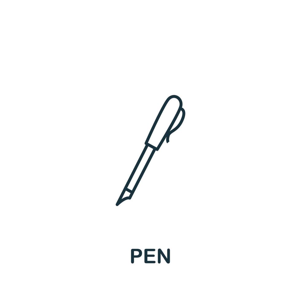 ícone de caneta da coleção de ferramentas de escritório. ícone de caneta de linha simples para modelos, web design e infográficos vetor