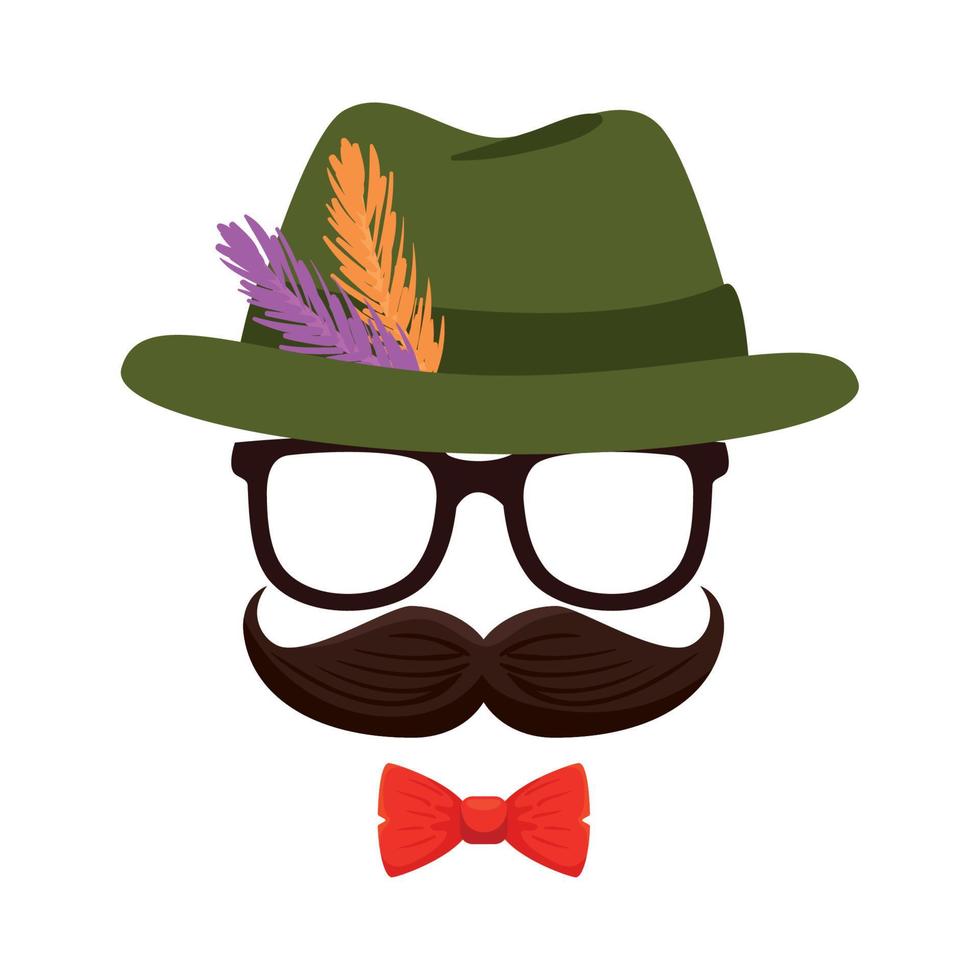 chapéu oktoberfest óculos bigode e design de vetor de gravata borboleta