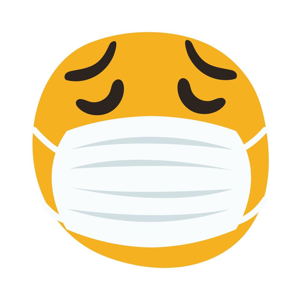 emoji triste usando máscara médica estilo desenho mão vetor