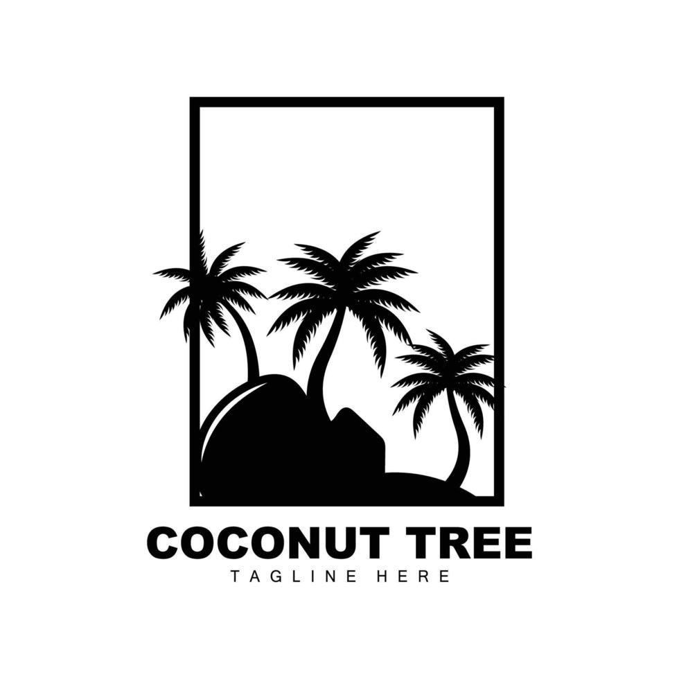 logotipo de coqueiro, vetor de árvore oceânica, design para modelos, marca de produto, logotipo de objeto de turismo de praia