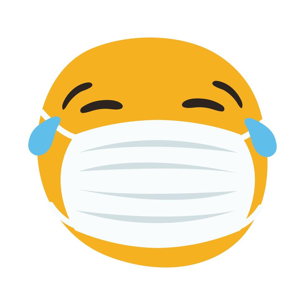 estilo de desenho de emoji usando máscara médica chorando vetor