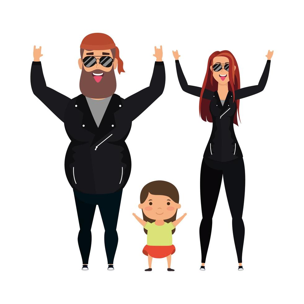 mãe, pai e filha com desenho vetorial de estilo rock vetor