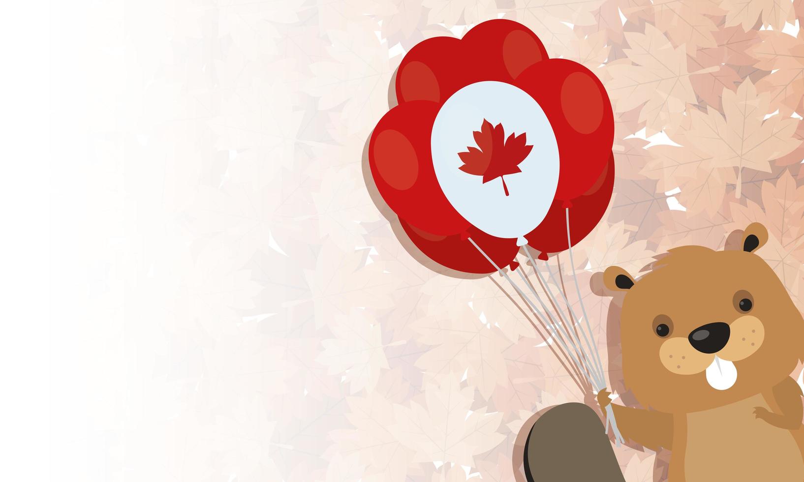 castor canadense com balão para desenho vetorial do feliz dia do Canadá vetor