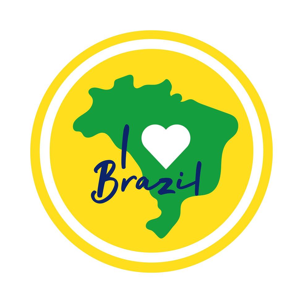 Eu amo o selo do brasil com ícone de estilo plano de mapa vetor