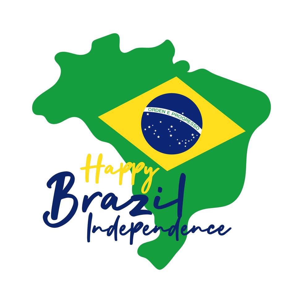 Feliz Dia da Independência Brasil cartão com bandeira em estilo simples de mapa vetor