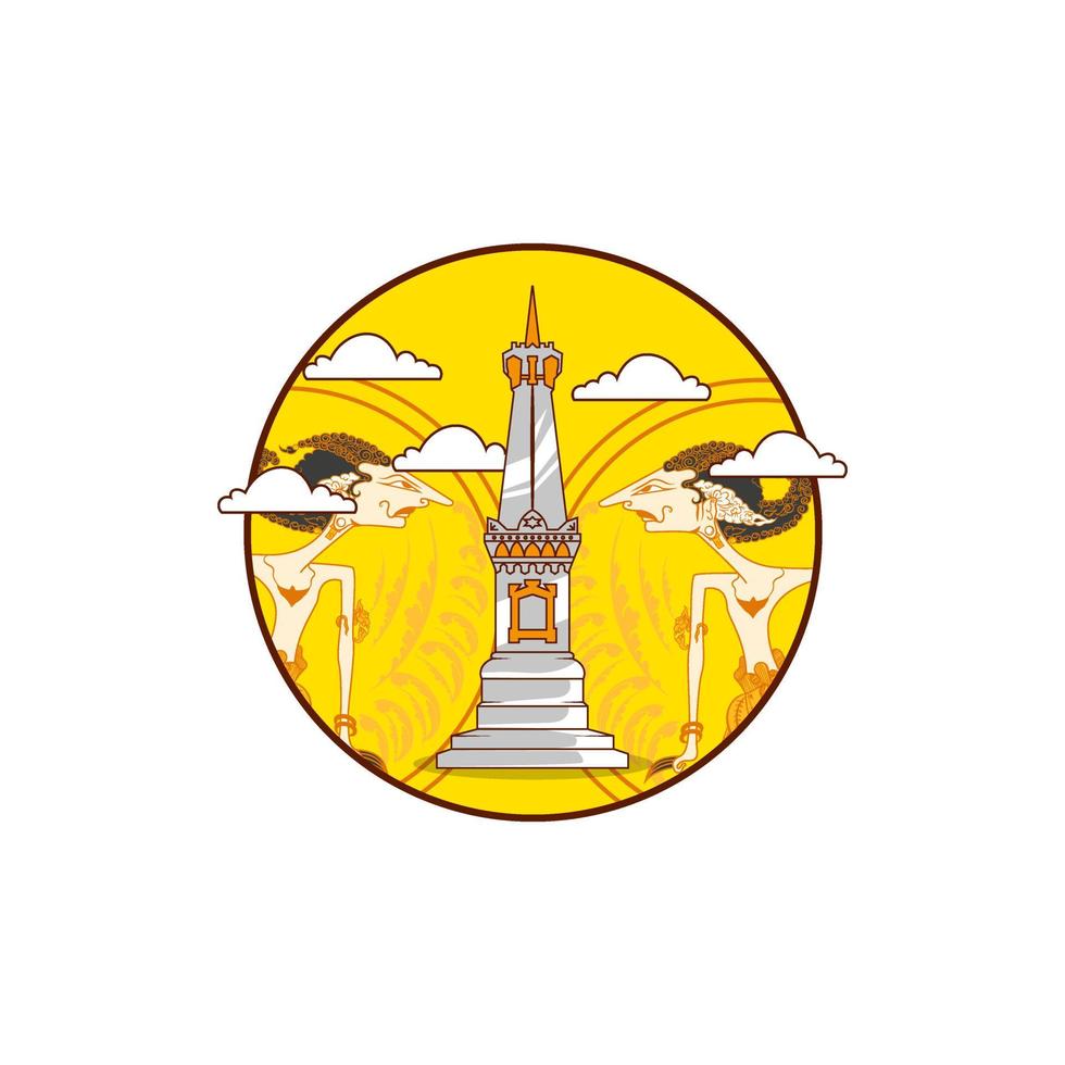 vetor premium l tugu jogja desenhado logotipo monumento. desenho animado wayang
