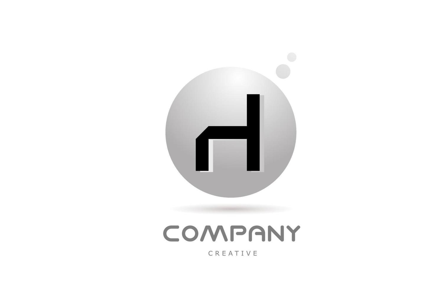 h Projeto do ícone do logotipo da letra do alfabeto da esfera cinza 3d com ponto. modelo criativo para negócios e empresa vetor