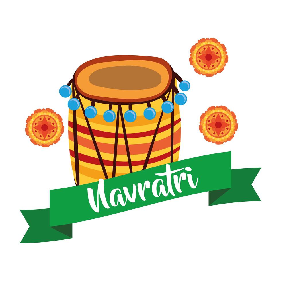 feliz celebração navratri com atacadores e tambor em estilo plano decorativo vetor