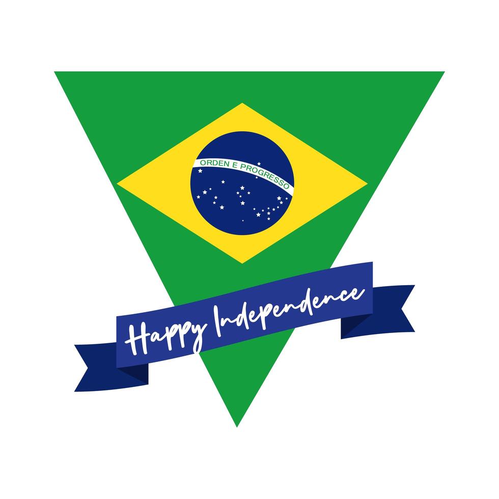 Feliz Dia da Independência Brasil cartão com bandeira em estilo plano triângulo vetor