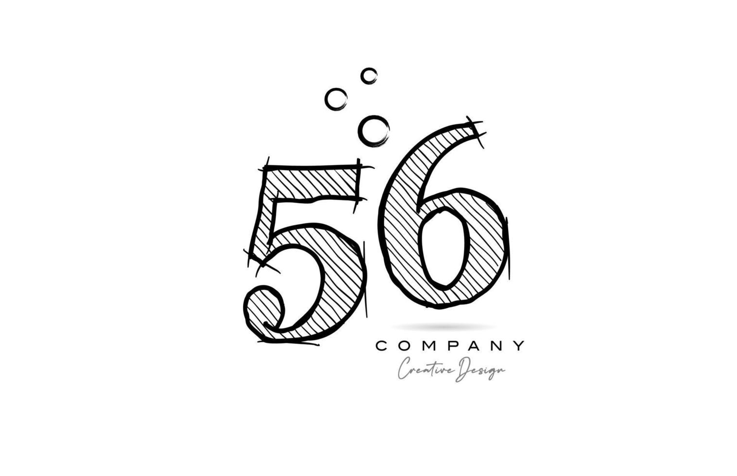 mão desenhando o design do ícone do logotipo número 56 para o modelo da empresa. logotipo criativo em estilo lápis vetor