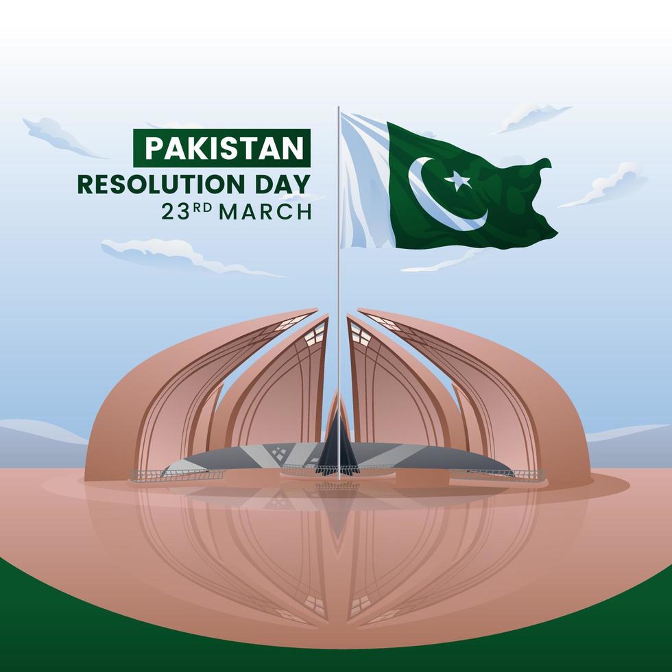 dia da resolução do paquistão monumento de islambad com ilustração vetorial de bandeira nacional para banner vetor