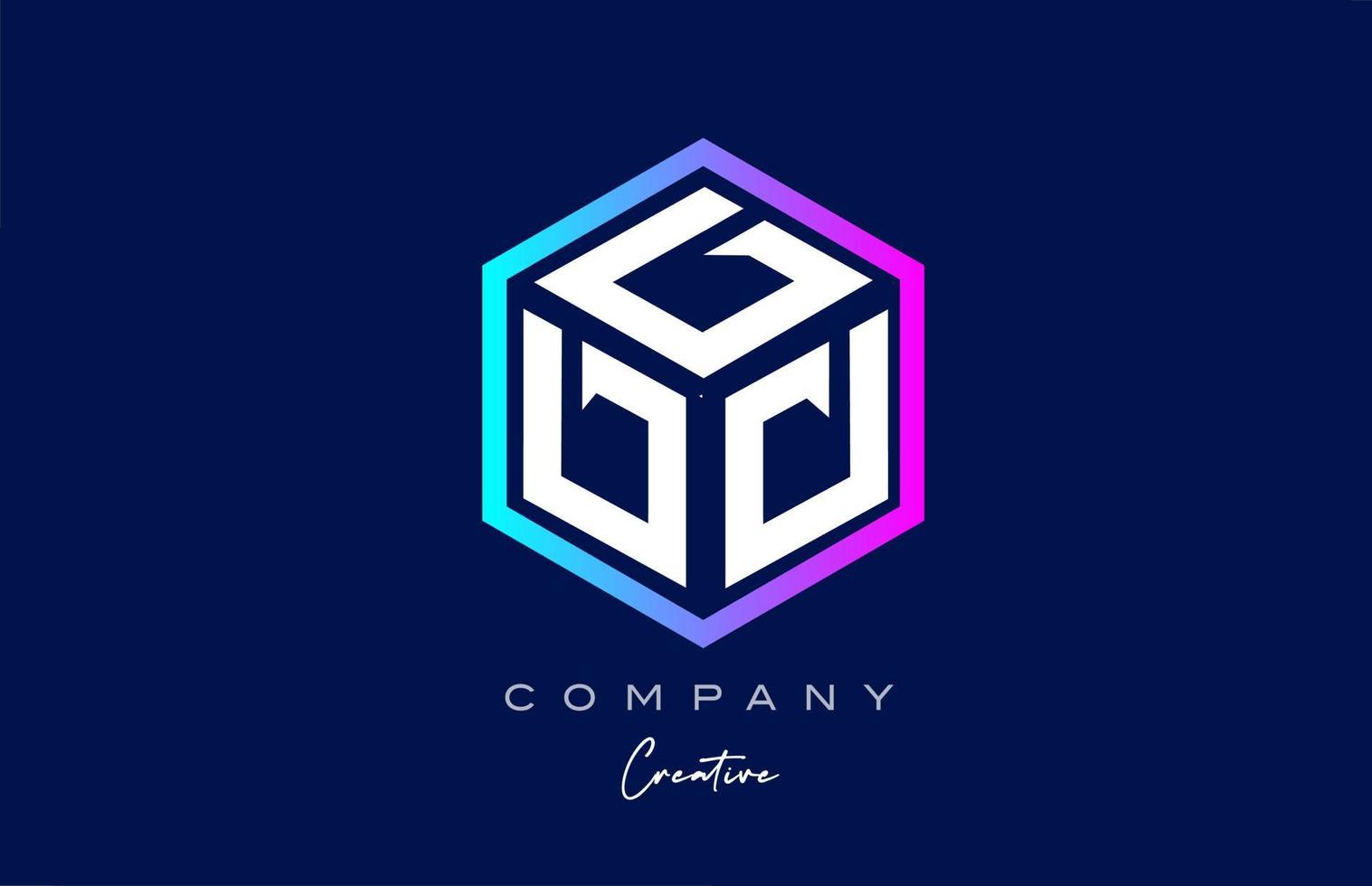 design de ícone de logotipo de letra de alfabeto de cubo de três letras rosa azul d com design de polígono. modelo criativo para empresa e negócios vetor