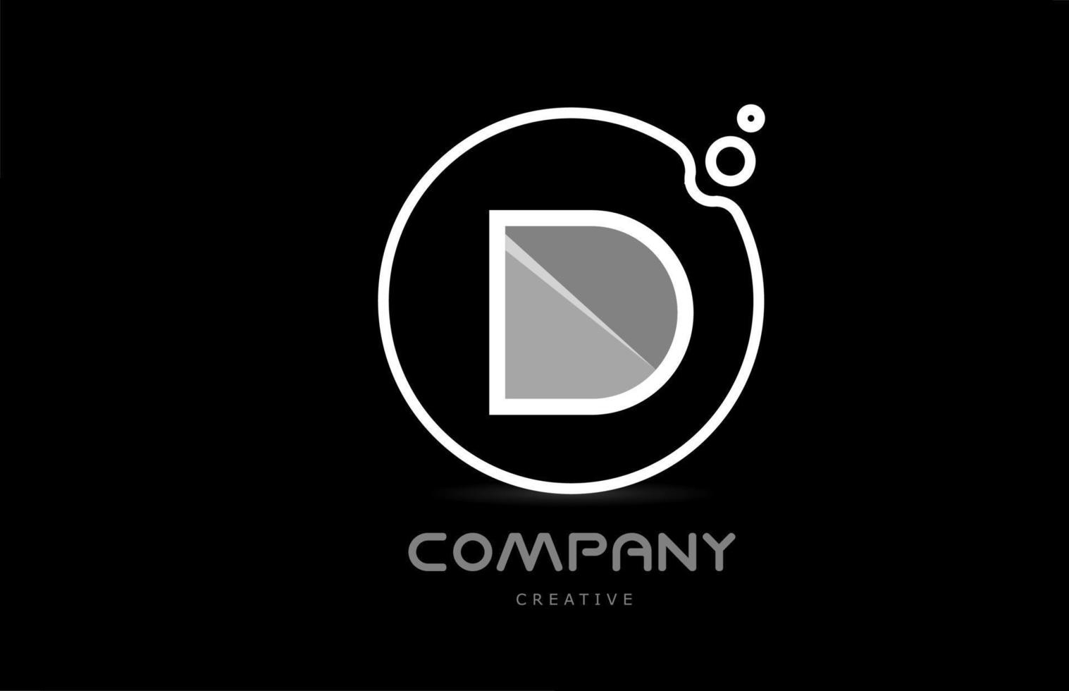 ícone do logotipo da letra do alfabeto geométrico d preto e branco com círculo. modelo criativo para empresa e negócios vetor