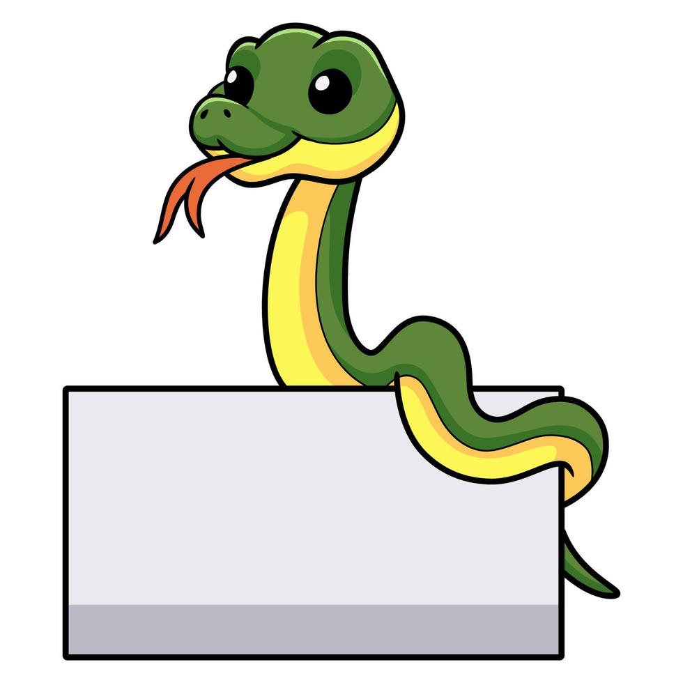 desenho animado de cobra oriental bonito com sinal em branco vetor