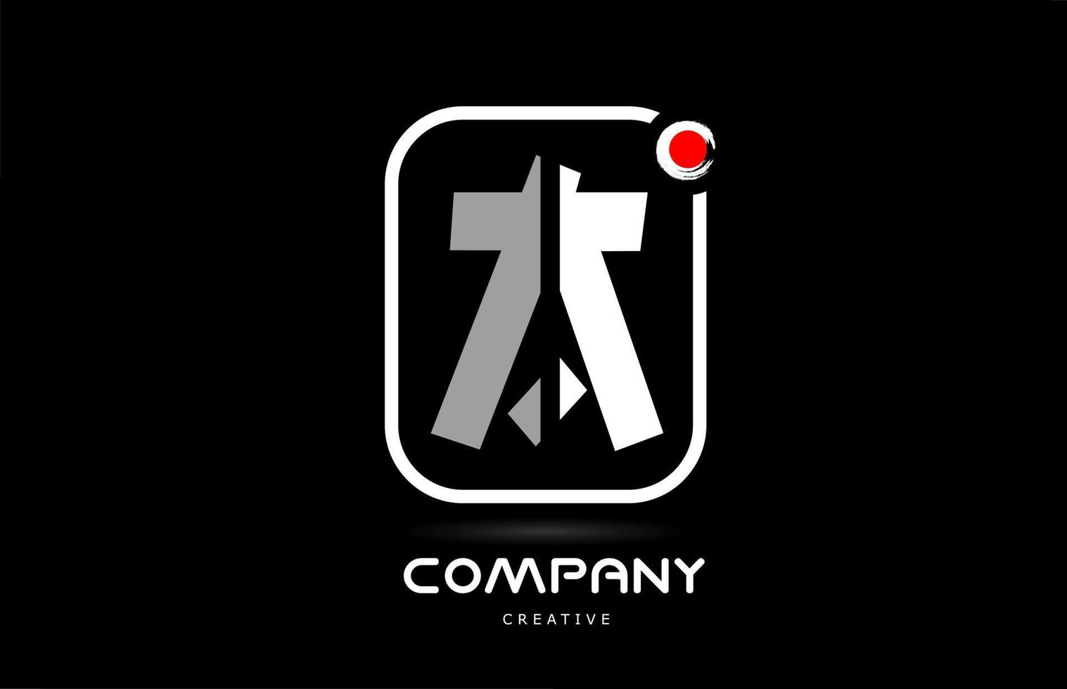um design de ícone de logotipo de letra de alfabeto branco preto com letras de estilo japonês e ponto vermelho vetor