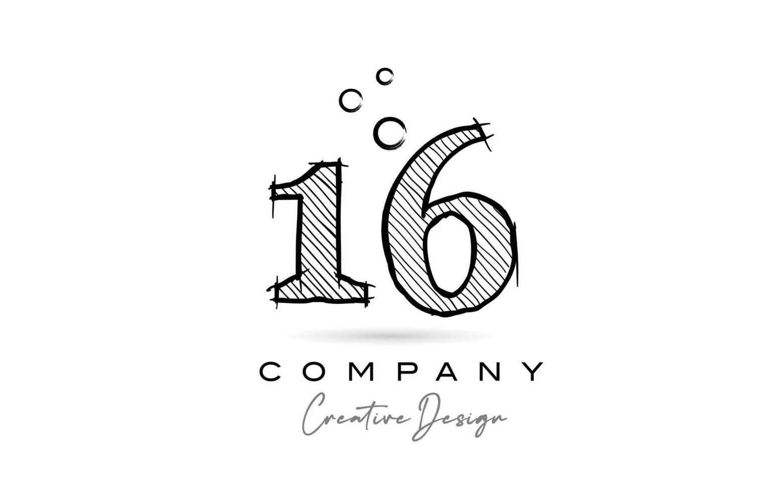 mão desenhando o design do ícone do logotipo número 16 para o modelo da empresa. logotipo criativo em estilo lápis vetor