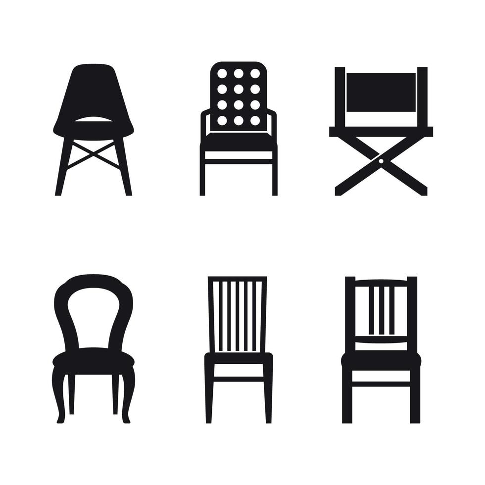 conjunto de ícones de cadeira. preto em um fundo branco vetor