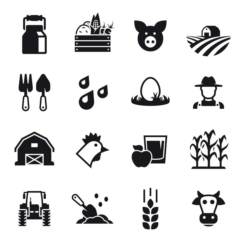 conjunto de ícones de fazenda. preto em um fundo branco vetor
