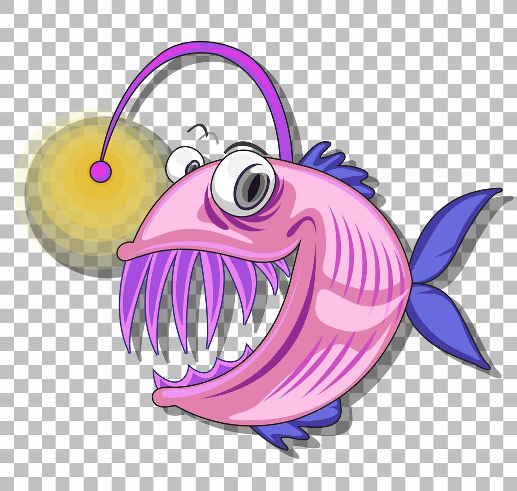 personagem de desenho animado de peixe pescador vetor