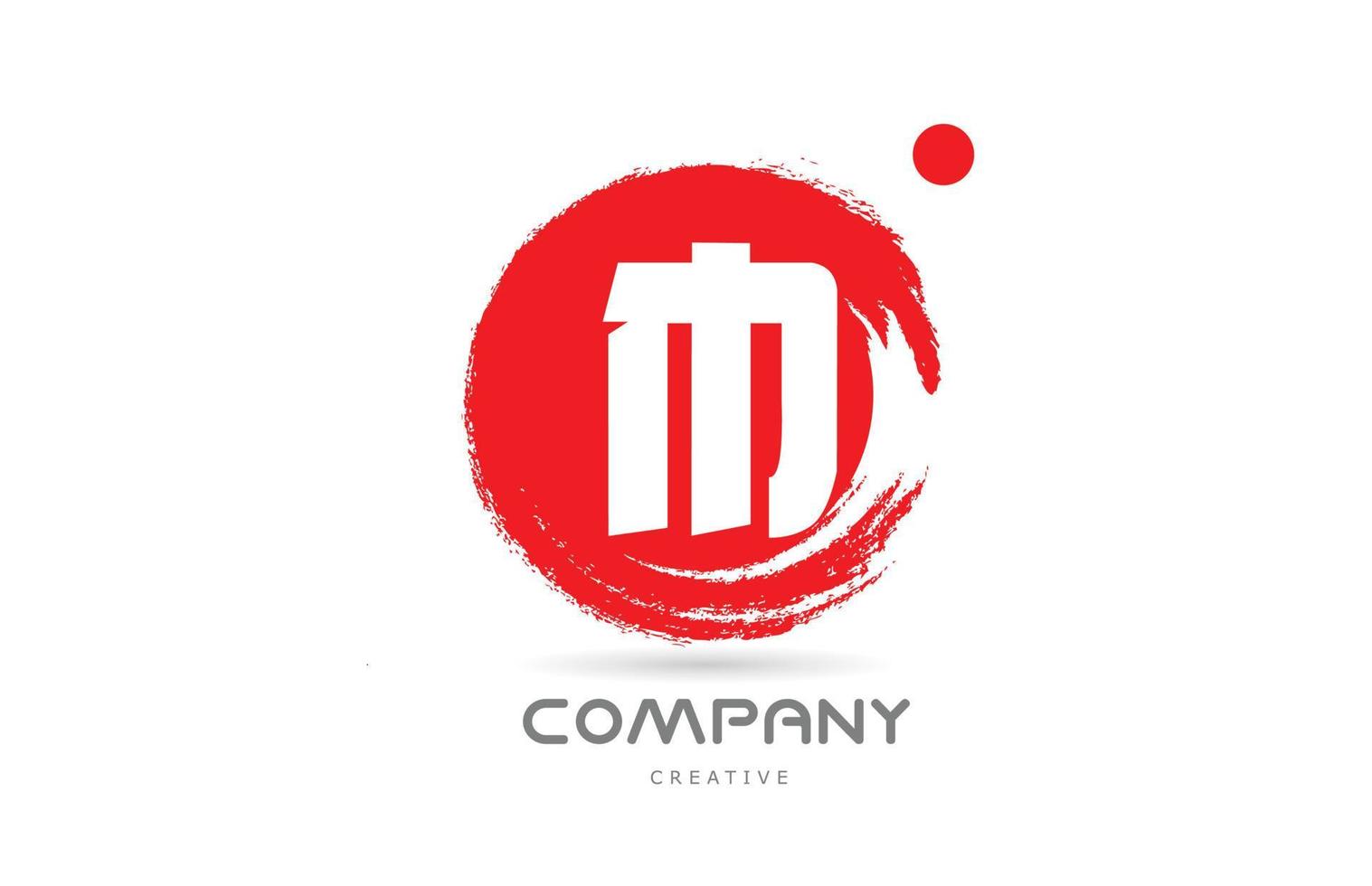 projeto do ícone do logotipo da letra do alfabeto grunge m vermelho com letras de estilo japonês. modelo criativo para negócios e empresa vetor
