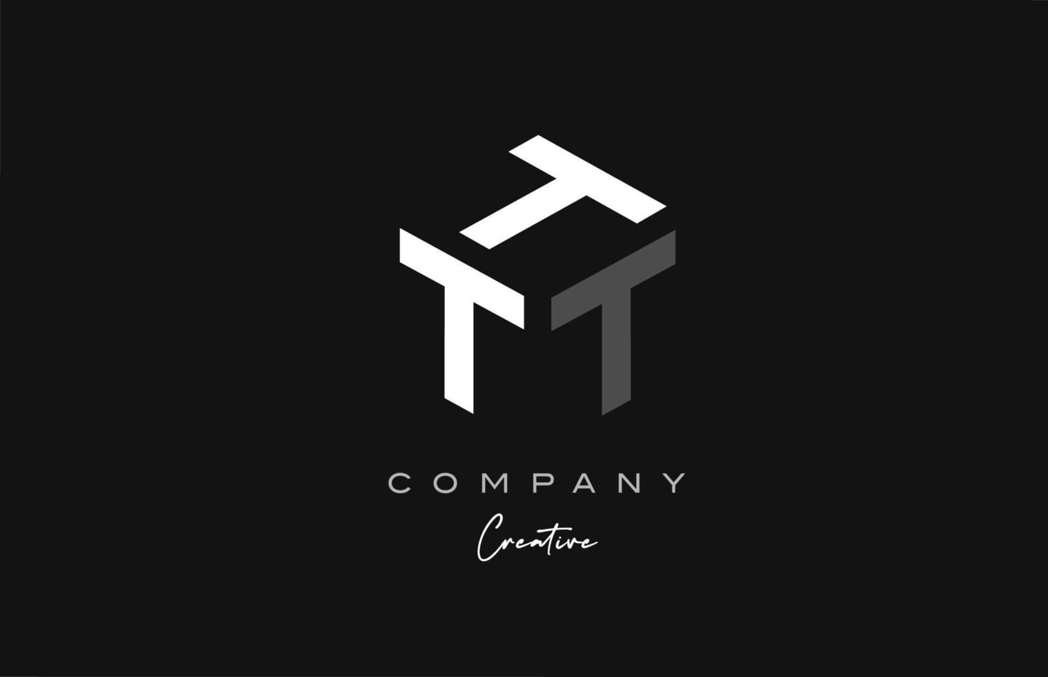 design de ícone de logotipo de letra de alfabeto de cubo de três letras branco cinza t. modelo criativo para empresa vetor