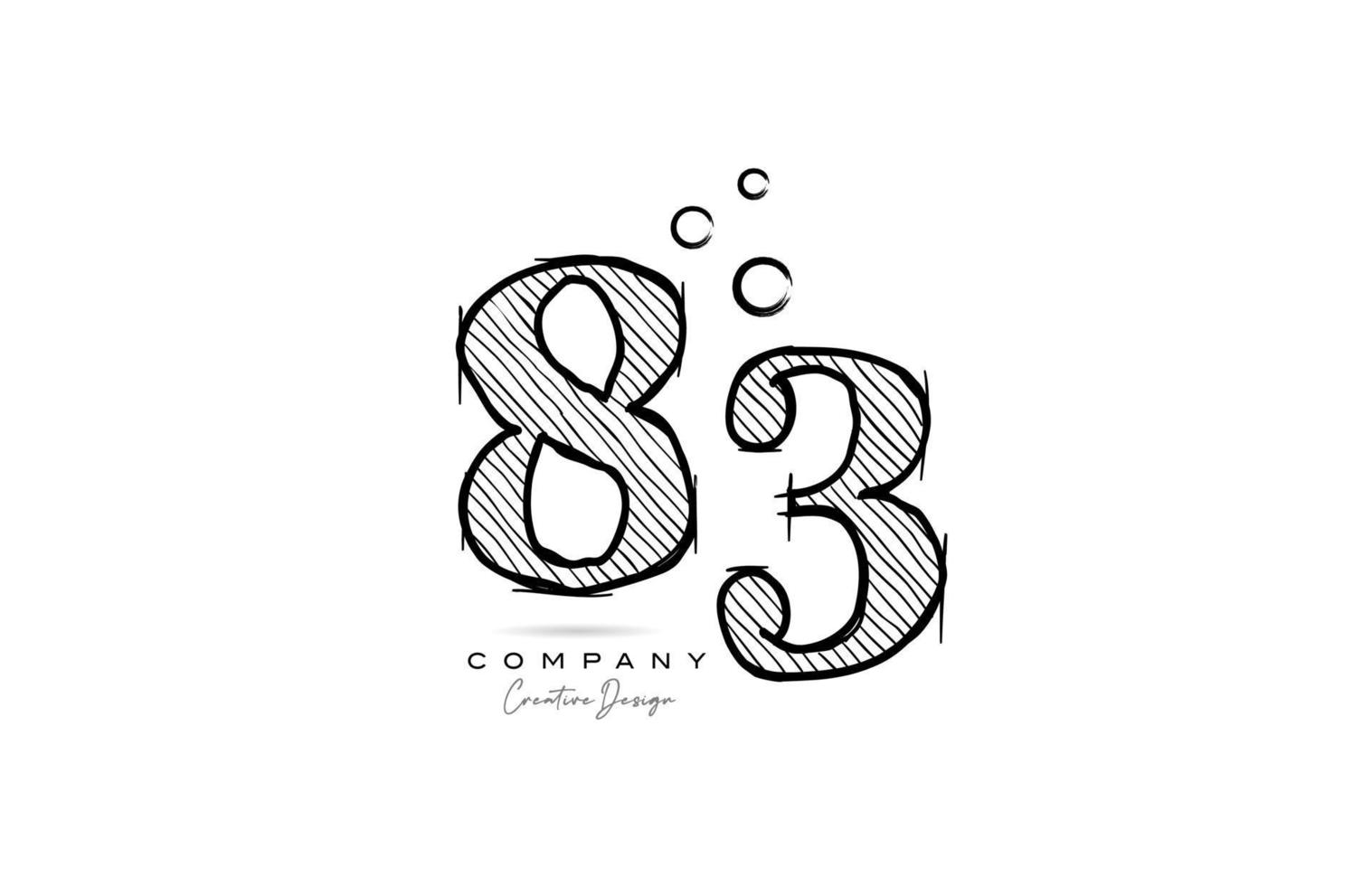 mão desenhando o design do ícone do logotipo número 83 para o modelo da empresa. logotipo criativo em estilo lápis vetor