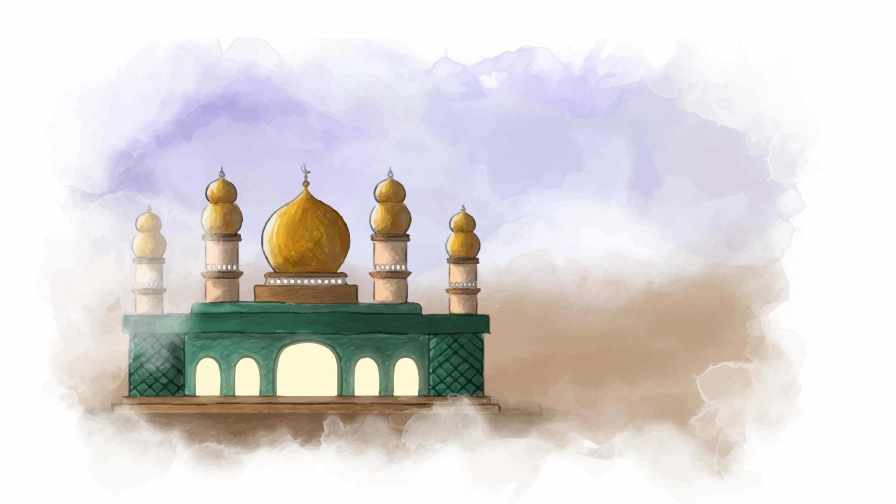 ilustração em vetor aquarela mesquita. fundo de celebração islâmica desenhado à mão. pintura da mesquita do ramadã