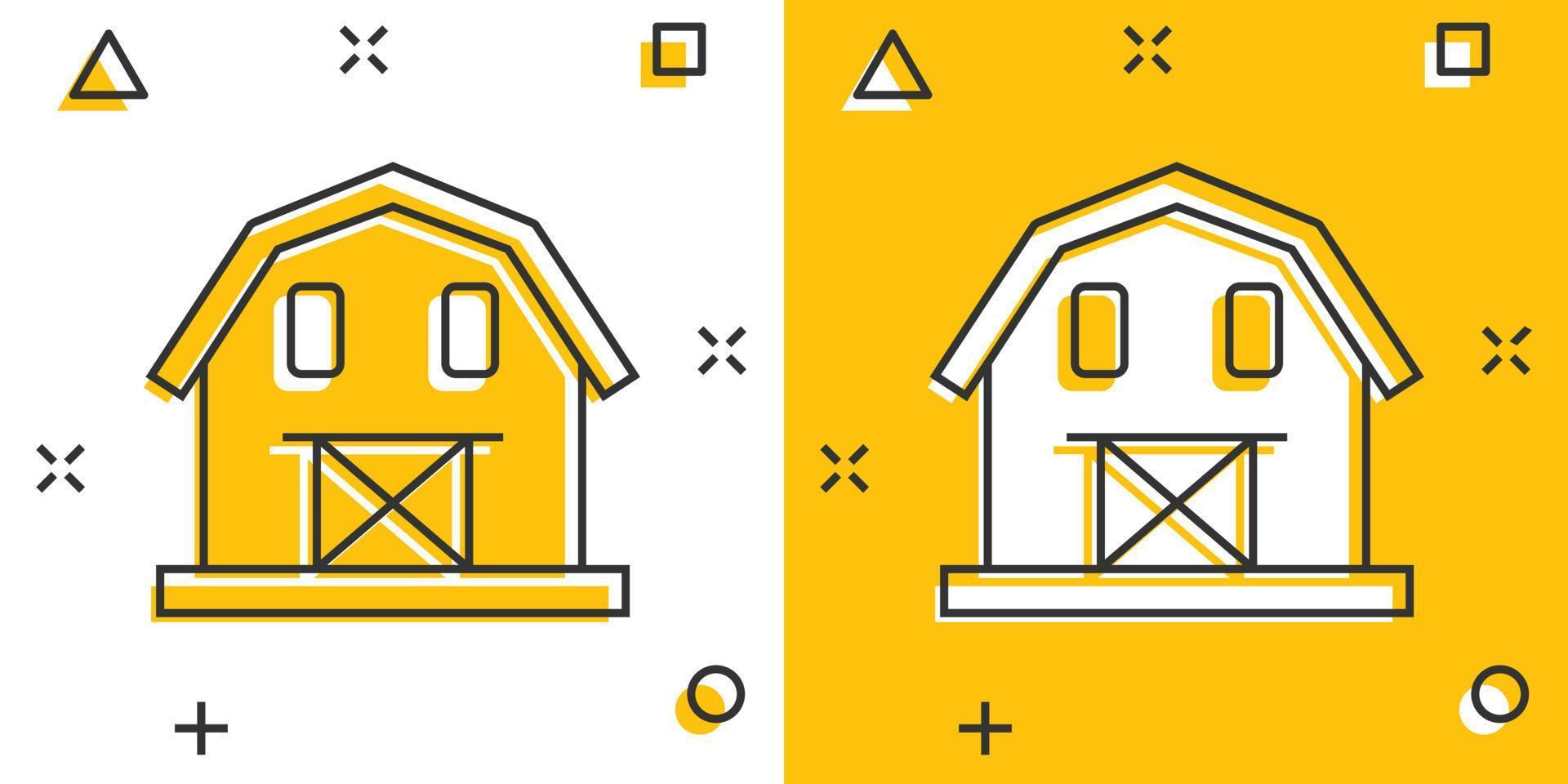 ícone do celeiro em estilo cômico. ilustração em vetor fazenda casa dos desenhos animados no fundo branco isolado. conceito de negócio de efeito de respingo de armazém de agricultura.