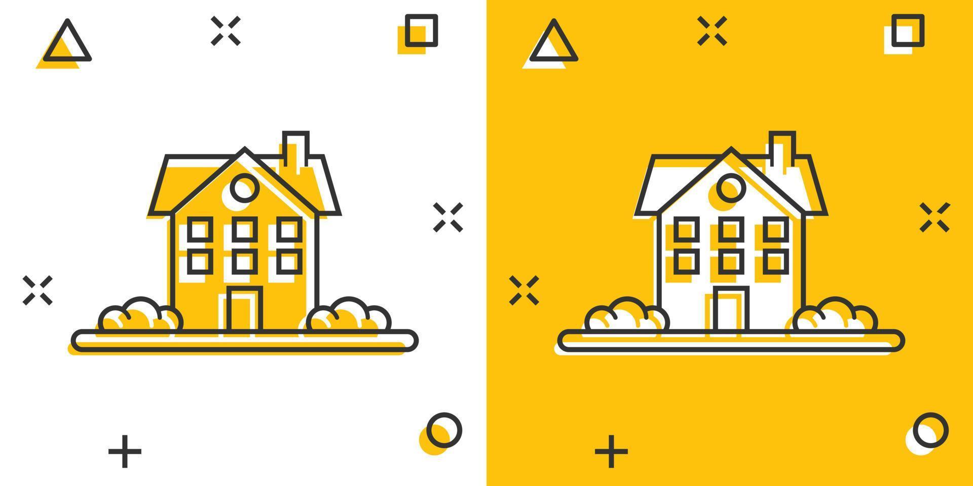 ícone de construção em estilo cômico. ilustração em vetor casa dos desenhos animados no fundo branco isolado. conceito de negócio de efeito de respingo de casa.