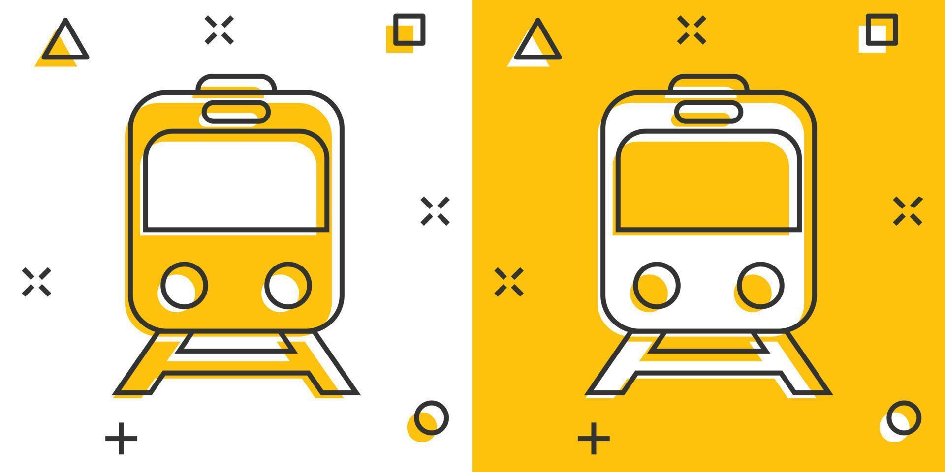 ícone do metrô em estilo cômico. ilustração em vetor trem metrô dos desenhos animados no fundo branco isolado. conceito de negócio de efeito de respingo de carga ferroviária.